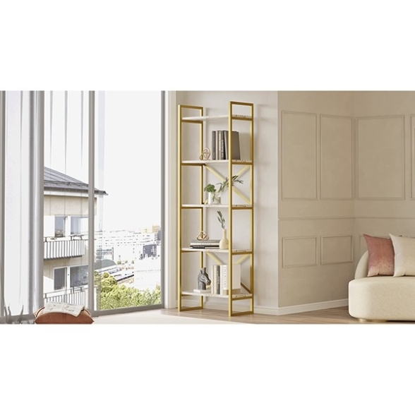 Libreria Oro 58x30x175 Cm 5 Ripiani Effetto Marmo Decus