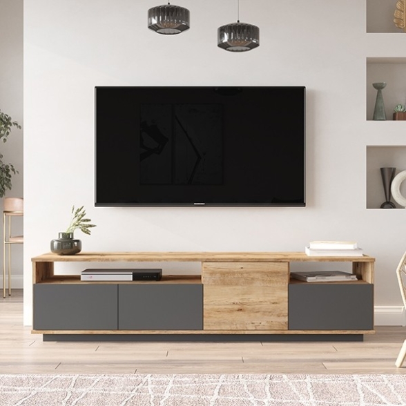 Mobile TV Moderno 180x45x45 Antracite E Legno Nemus