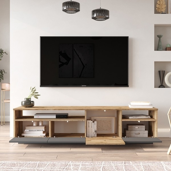 Mobile TV Moderno 180x45x45 Antracite E Legno Nemus