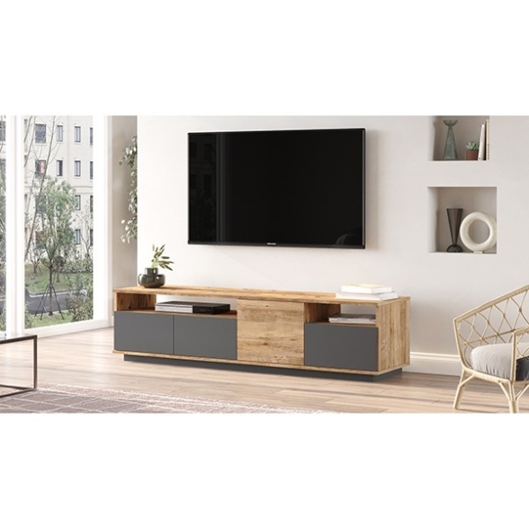 Mobile TV Moderno 180x45x45 Antracite E Legno Nemus