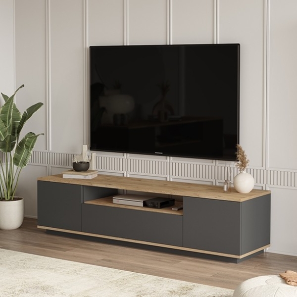 Mobile TV Moderno 180x45x45 Antracite E Legno Todd
