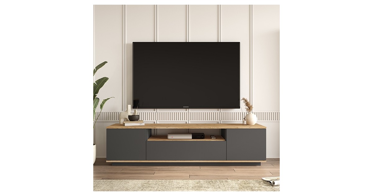 Mobile Salotto Design Moderno Mobile TV Sospeso Elio 180 Cm - 2 Ante Bianco E Legno Per TV Fino A 70 Pollici Mobile Tv Elio Idmarket