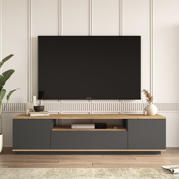 Mobile TV Moderno 180x45x45 Antracite E Legno Todd