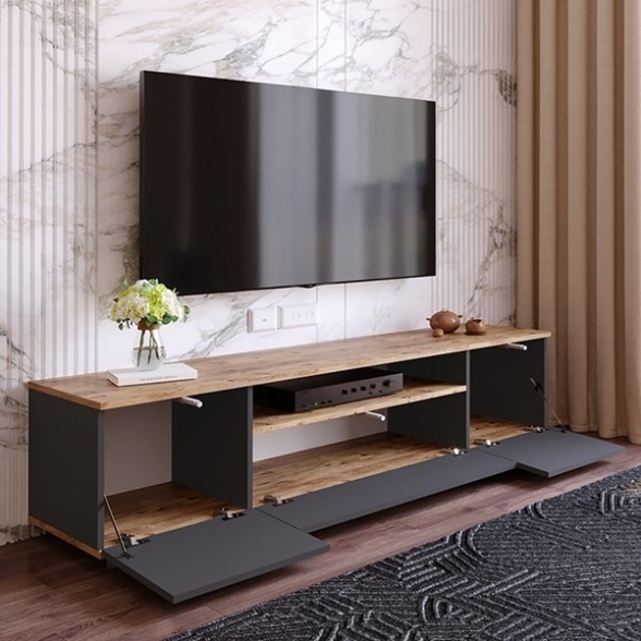 Mobile TV Moderno 180x45x45 Antracite E Legno Todd