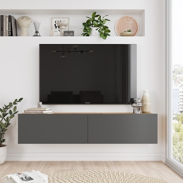 Mobile porta TV Sospeso 140 cm Rovere E Antracite Lenny