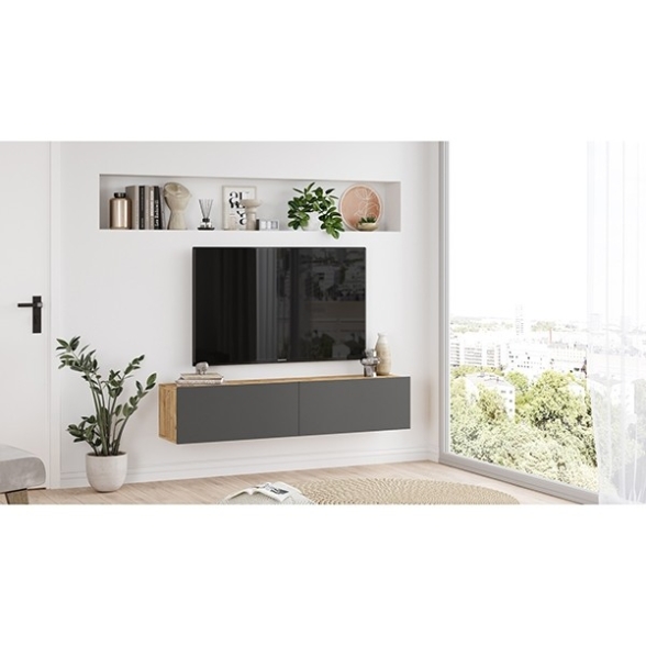 Mobile porta TV Sospeso 140 cm Rovere E Antracite Lenny