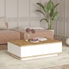Tavolino Basso Da Salotto 90x60x28 Con Vani Interni Bianco E Rovere Frame