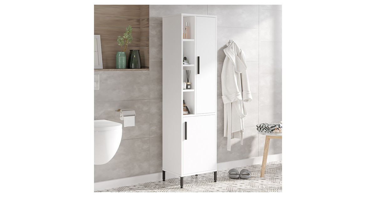 Armadio Colonna Bagno Doporro 35x20x120cm | Bianco Opaco | 2 Ante E 4 Vani | Multiuso - Foto 7
