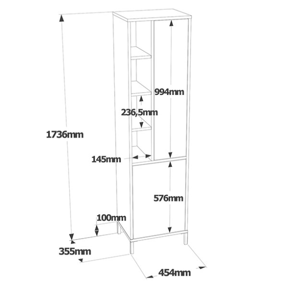Armadio Da Bagno Multiuso 45x36x174 Con Ante E Vani Aria Bianca
