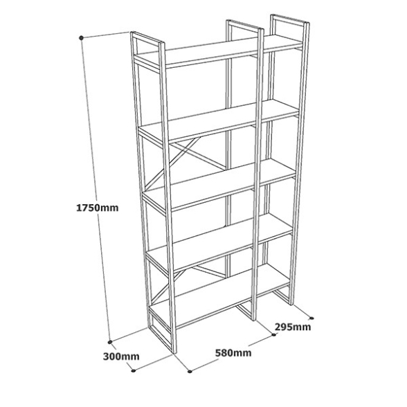 Libreria 88x30x175 Cm 5 Ripiani Oro E Bianco Doppio Modulo Decus