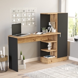 Scrivania Libreria Moderna 152 Cm Lambda Effetto Legno E Nera Lambda