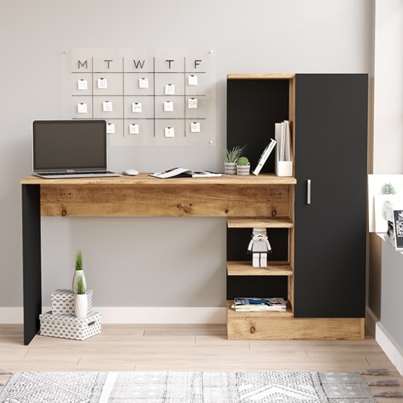Scrivania Libreria Moderna 152 Cm Lambda Effetto Legno E Nera Lambda