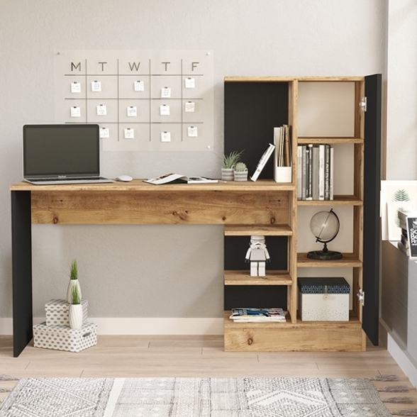 Scrivania Libreria Moderna 152 Cm Lambda Effetto Legno E Nera Lambda