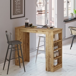 Tavolo Da Cucina Alto Con Ripiani Laterali 120x52x102H Rovere Clark
