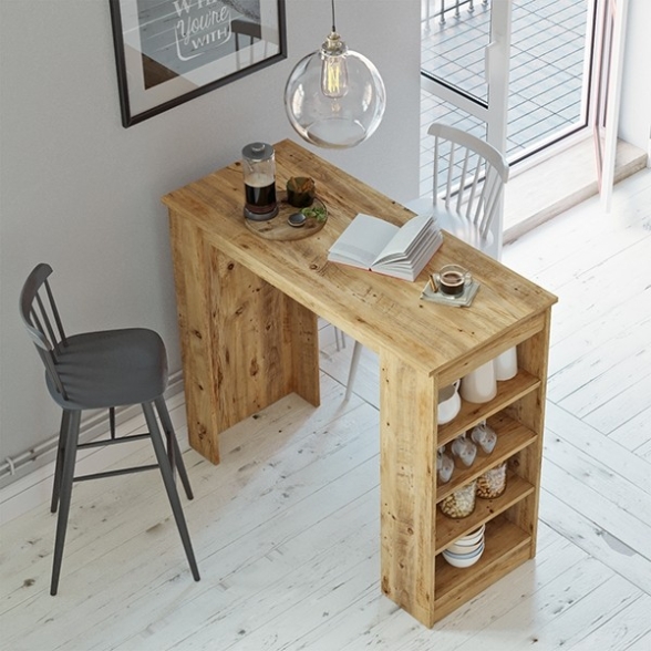 Tavolo Da Cucina Alto Con Ripiani Laterali 120x52x102H Rovere Clark