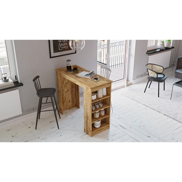 Tavolo Da Cucina Alto Con Ripiani Laterali 120x52x102H Rovere Clark