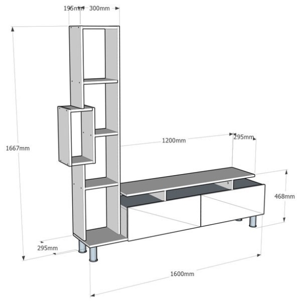 Mobile Porta TV A Parete Con Libreria 160x167x30 Rovere E Bianco Tulip