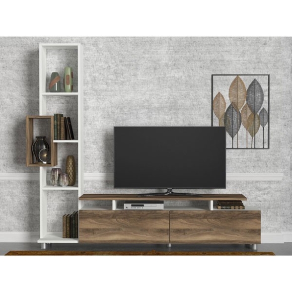 Mobile Porta TV A Parete Con Libreria 160x167x30 Rovere E Bianco Tulip