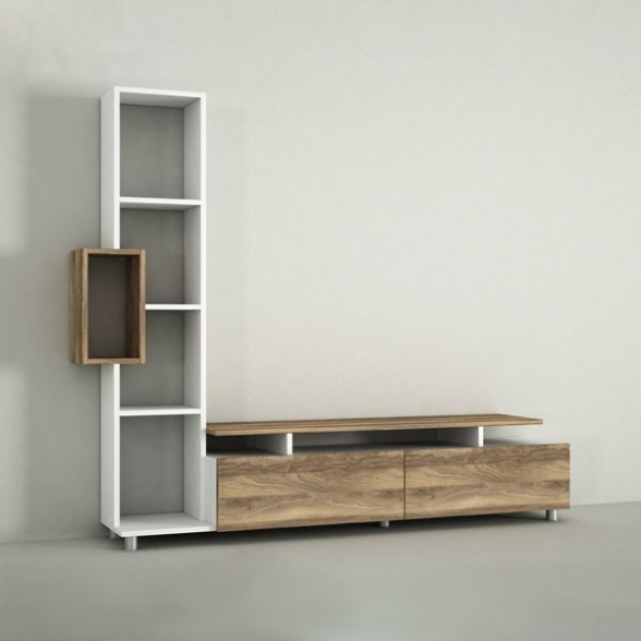Mobile Porta TV A Parete Con Libreria 160x167x30 Rovere E Bianco Tulip
