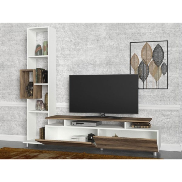 Mobile Porta TV A Parete Con Libreria 160x167x30 Rovere E Bianco Tulip