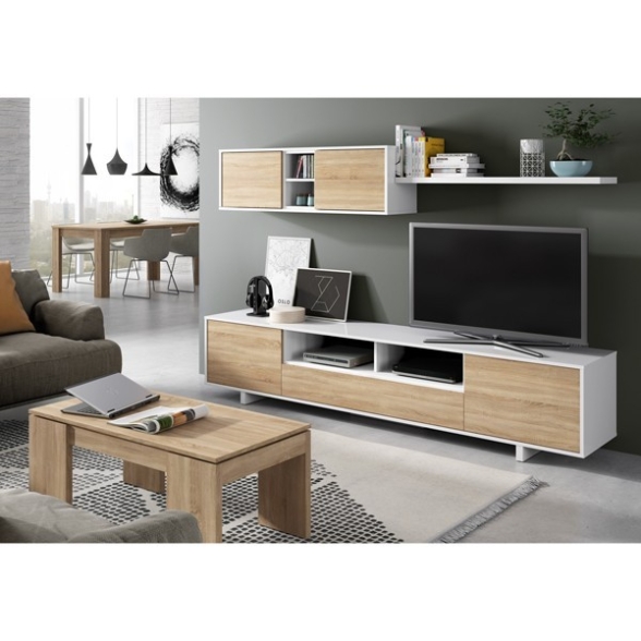 Parete Attrezzata Per Soggiorno Mobile TV E Pensili Bianco Rovere