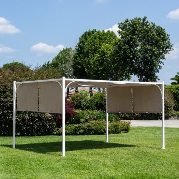 Pergola 3x4 Bianca In Acciaio Telo Tortora Idrorepellente Slide Bizzotto