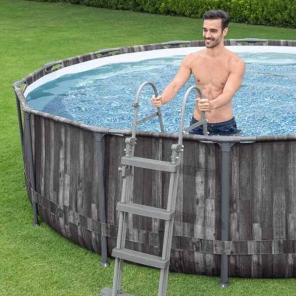 Piscina effetto legno Ø 366 x 100 cm Bestway rotonda con pompa 5614x