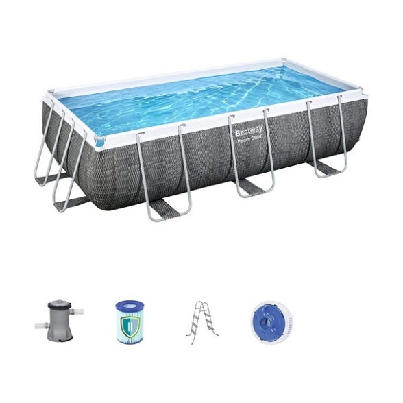 Piscina effetto rattan grigio scuro 404x201x100 cm Bestway con pompa filtro