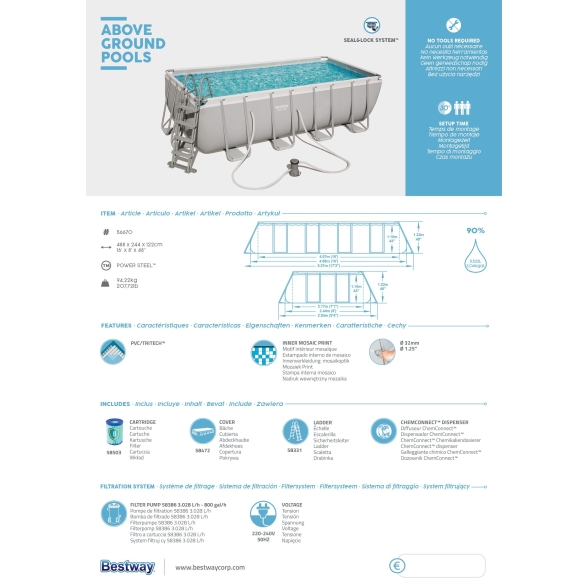 Piscina rettangolare fuori terra 488x244x122 cm Bestway con pompa