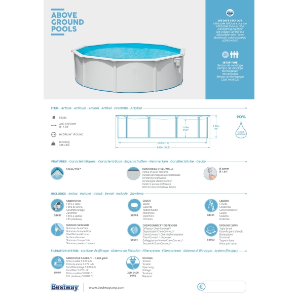 Piscina Fuori Terra Hydrium 460x120 E Pompa A Sabbia Bestway 56384