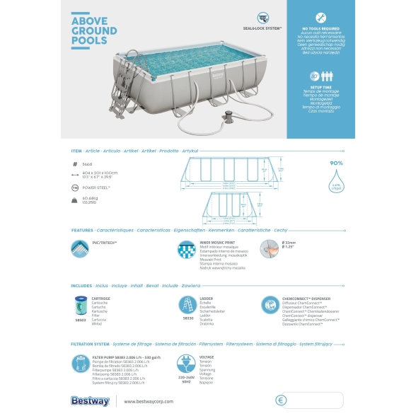 Piscina fuori terra rettangolare 404x201x100 con pompa Bestway 56441