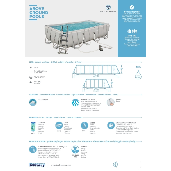 Piscina fuori terra rettangolare 549x274x122 cm con filtro Bestway