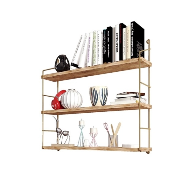 Mensola A Muro 3 Ripiani In Legno E Metallo 60x16x62 Rovere E Oro Jude