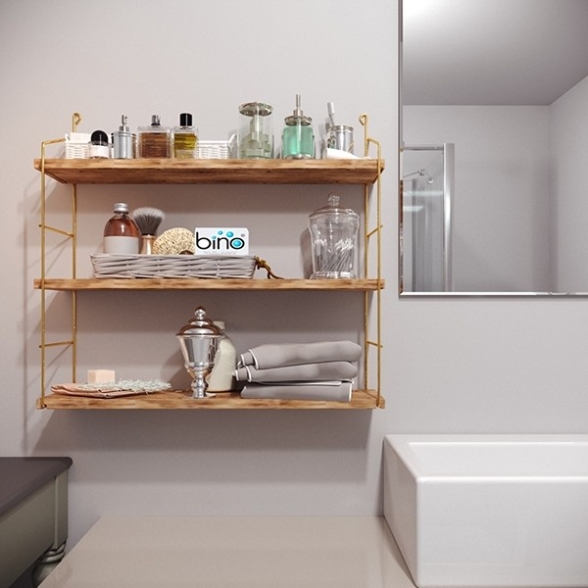 Mensola A Muro 3 Ripiani In Legno E Metallo 60x16x62 Rovere E Oro Jude