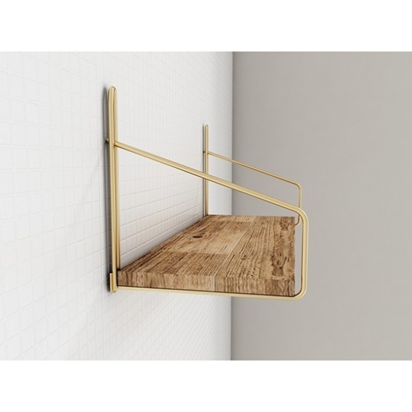 Mensola Industrial In Legno E Metallo 45x16x16 Rovere E Oro Karma