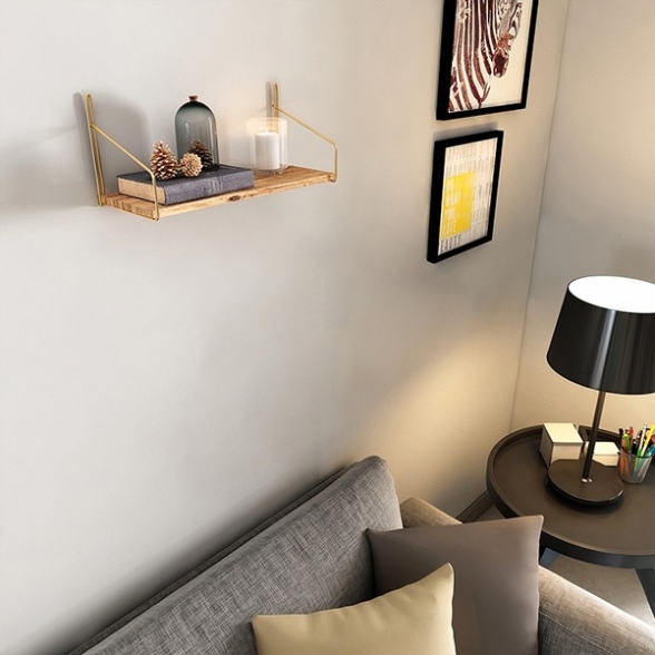 Mensola Industrial In Legno E Metallo 45x16x16 Rovere E Oro Karma