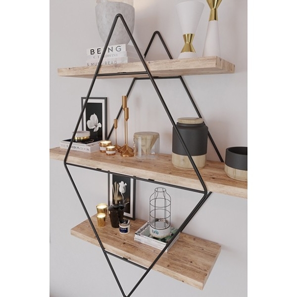 Mensola Industrial In Legno E Metallo 70x16x60 Nero E Legno Tetra