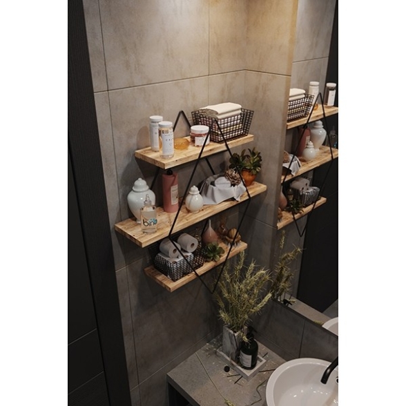 Mensola Industrial In Legno E Metallo 70x16x60 Nero E Legno Tetra