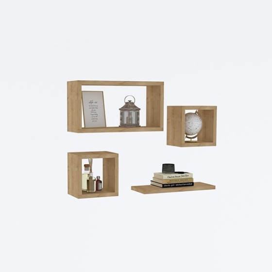 Set Di 4 Mensole Da Parete Quadrate 30x33x18 Cm | In Truciolato Laminato, Portata 20 Kg, Colore Ontano