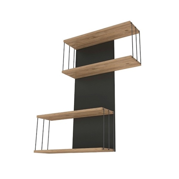 Mensola Multiripiano Industrial 65x19x96 Antracite E Legno Ellie