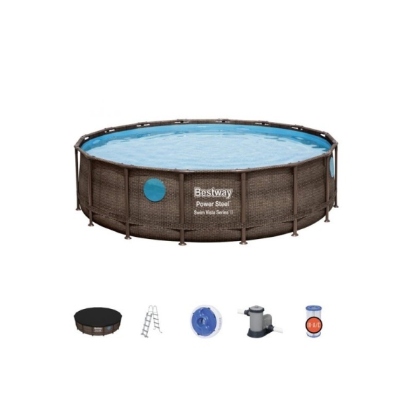 Piscina Bestway con oblò rotonda ø 488x122 cm in rattan 56725