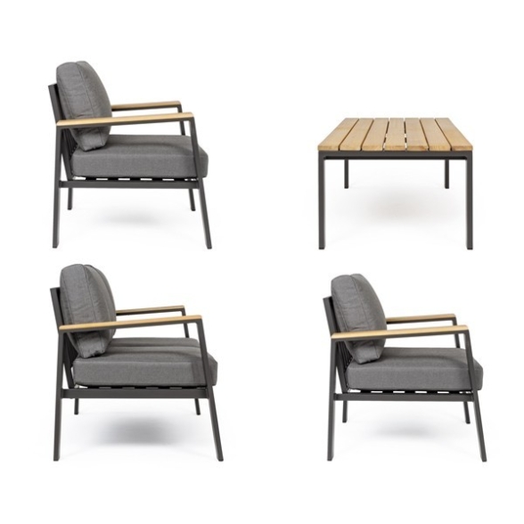 Salotto da esterno 4 posti in metallo e legno Bizzotto Harbor FSC antracite