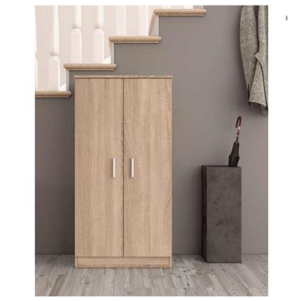 Armadio Scarpiera 2 Ante E 6 Ripiani 55x36x108 Effetto Legno Rovere