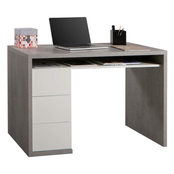 Scrivania Con Tre Cassetti In Legno Bianca E Cemento 110x60xH75 Cm Doppio Ripiano Scrivania Con Tre Cassetti In Legno Bianca E Cemento 110x60xH75 Cm Doppio Ripiano