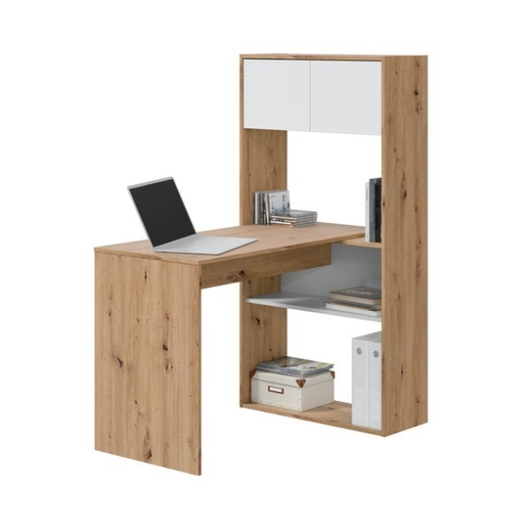 Scrivania Libreria Moderna Doppia Configurazione Reversibile Bianco E Rovere