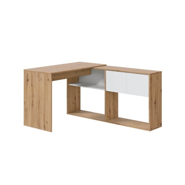 Scrivania Libreria Moderna Doppia Configurazione Reversibile Bianco E Rovere