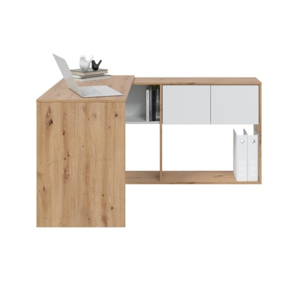 Scrivania Libreria Moderna Doppia Configurazione Reversibile Bianco E Rovere