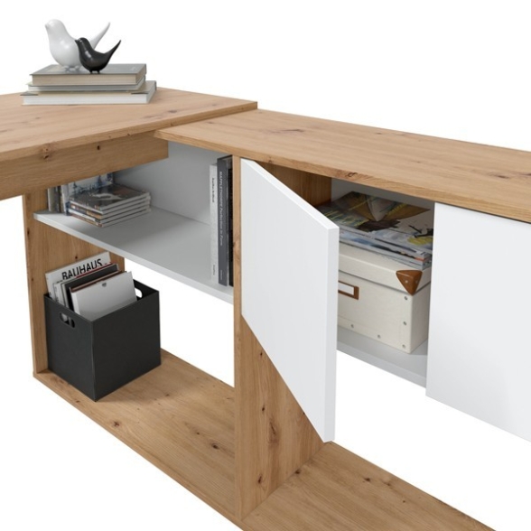 Scrivania Libreria Moderna Doppia Configurazione Reversibile Bianco E Rovere