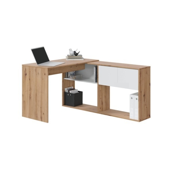 Scrivania Libreria Moderna Doppia Configurazione Reversibile Bianco E Rovere