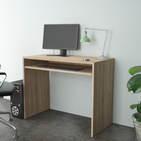 Scrivania computer In legno rovere 90x45xH74 cm con ripiano scorrevole